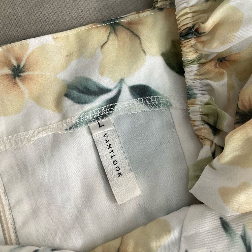 Avant Look Women's Puff Sleeve Off The Shoulder Floral Pleated Dress Cream Size - Picture 10 of 14